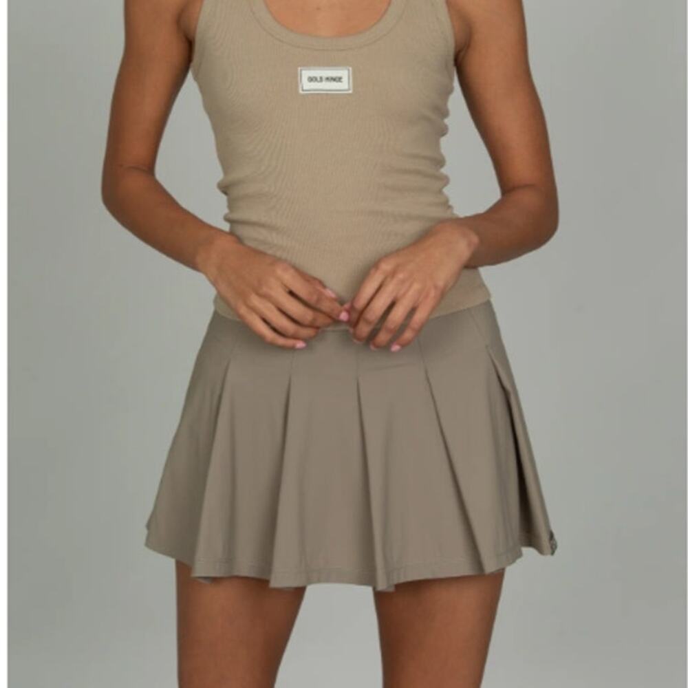 Gold Hinge Courtside Pleated Tennis Skirt Travertine Size L